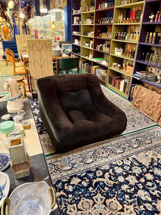 Poltrona Vintage Italiana in Tela Marrone