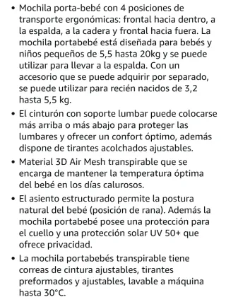 Mochila portabebés + cojin (estado impecable)