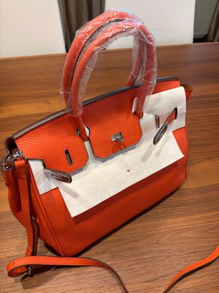 Borsa classica arancione in pelle