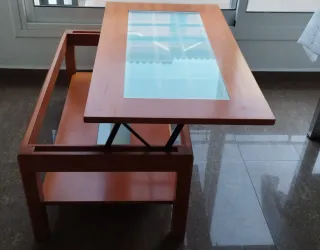 Mesa centro elevable madera y cristal