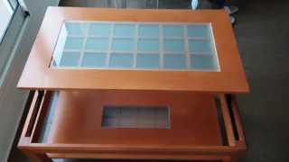 Mesa centro elevable madera y cristal