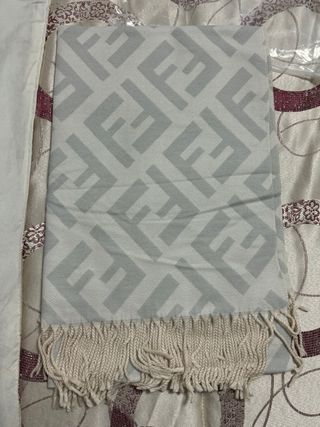 Fendi Sciarpa FF Logo Grigio Bianco