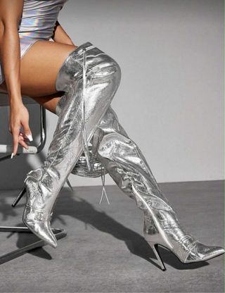 Stivali argento tacco alto n.41