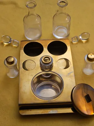 Saliera e Oliera in Vetro e Metallo Dorato