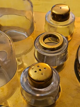 Saliera e Oliera in Vetro e Metallo Dorato