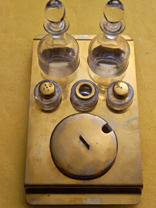 Saliera e Oliera in Vetro e Metallo Dorato