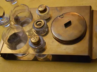 Saliera e Oliera in Vetro e Metallo Dorato