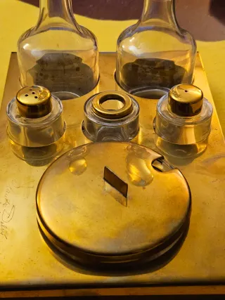 Saliera e Oliera in Vetro e Metallo Dorato