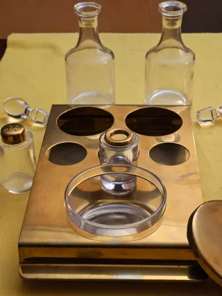 Saliera e Oliera in Vetro e Metallo Dorato