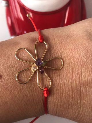Pulsera Tous Flor y Gemas Roja y Dorada