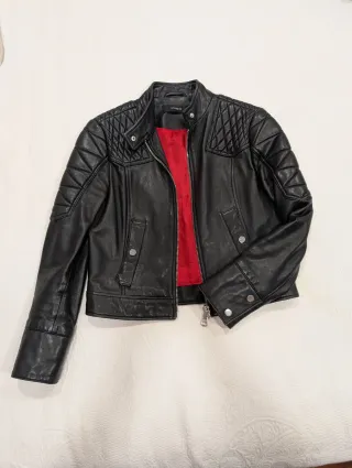 Chaqueta Biker Piel Negra Roja