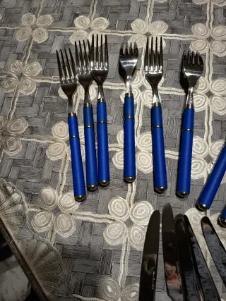 Set Posate Acciaio Blu e Argento,18pezzi