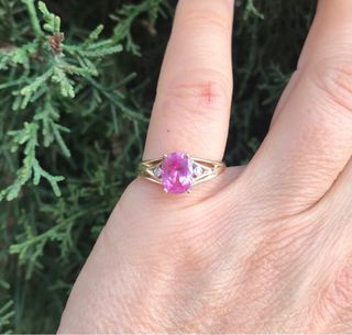 Anillo Oro dorado 9k Zafiro Rosa y Diamantes