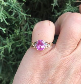 Anillo Oro dorado 9k Zafiro Rosa y Diamantes