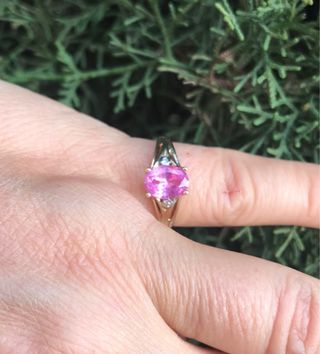Anillo Oro dorado 9k Zafiro Rosa y Diamantes