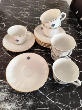 Juego 6 tazas café y 6 platitos porcelana