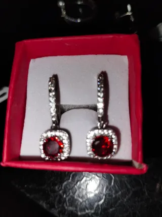 Pendientes Plata 925 con Piedra Roja