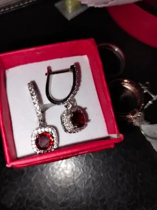 Pendientes Plata 925 con Piedra Roja