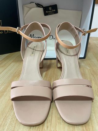 Sandalias tacón Massimo Dutti Beige/Rosa