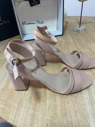 Sandalias tacón Massimo Dutti Beige/Rosa