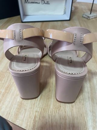 Sandalias tacón Massimo Dutti Beige/Rosa