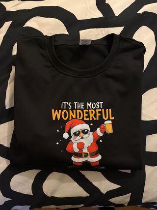 Sudadera Negra Hombre Navidad Santa Cerveza