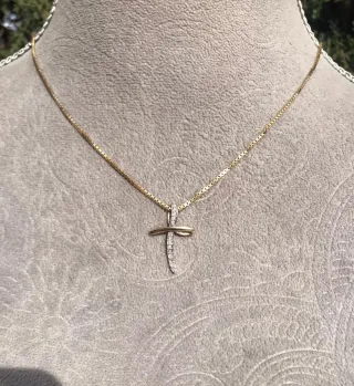 Colgante Cruz Oro dorado 9k con Diamantes