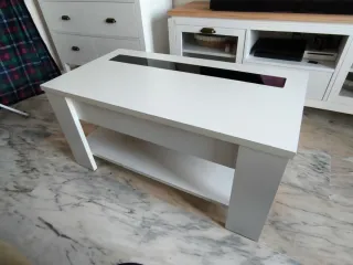 Mesa centro elevable blanca con almacenaje