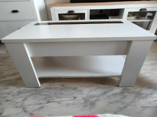 Mesa centro elevable blanca con almacenaje