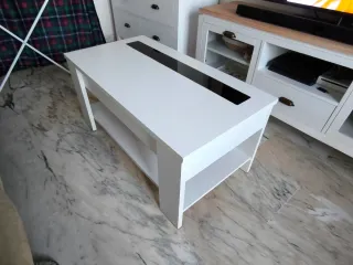 Mesa centro elevable blanca con almacenaje