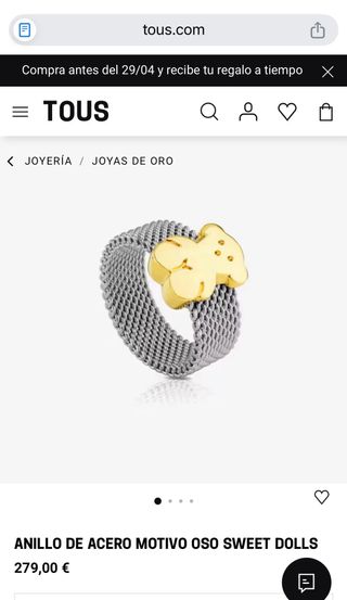 Anillo Tous Oso Dorado y Plateado