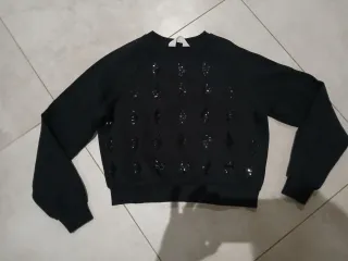 Felpa nera per ragazza con paillettes XS