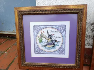 Cuadro bordado a mano patos