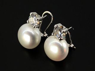 pendientes oro 18k con piedra con circonita,perla