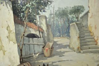 Dipinto Antico Olio su Compensato Firmato