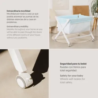 MINICUNA plegable tijera madera, colchón+sábanas