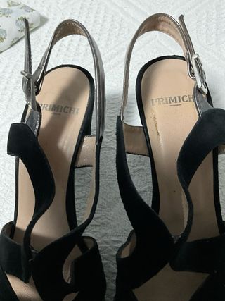 Sandalias tacón negras y plata