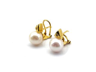 pendientes oro 18k con piedra con diamante,perla