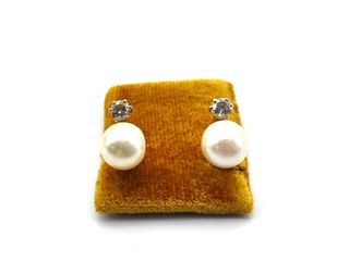 pendientes oro 18k con piedra con diamante,perla