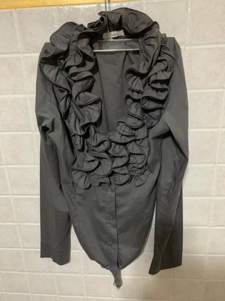 Camicia body nera elegante con rouches Lumina