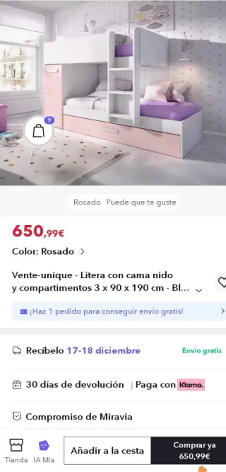 Litera Vente-unique con cama nido y cajones