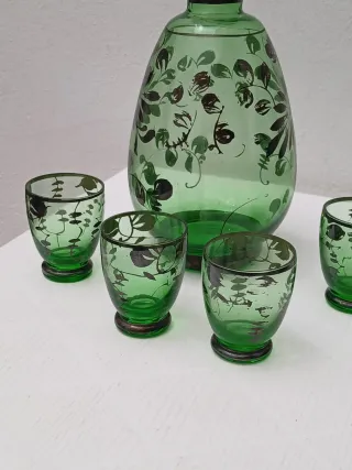 Set Bicchieri e Caraffa Vintage Vetro Decorato