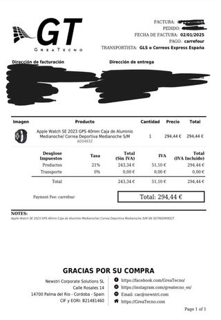 Apple Watch SE 2023 GPS 40mm Negro/Plata