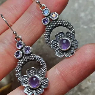 Pendientes Plata 925 Flor Amatista