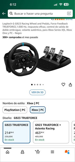 Volante Logitech G923 TRUEFORCE Xbox/PC