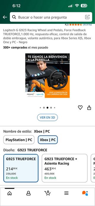 Volante Logitech G923 TRUEFORCE Xbox/PC