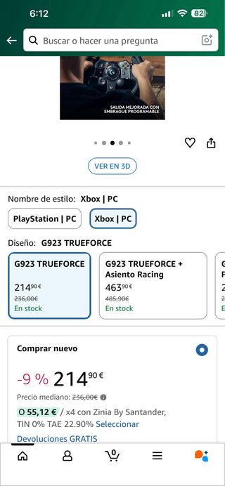 Volante Logitech G923 TRUEFORCE Xbox/PC