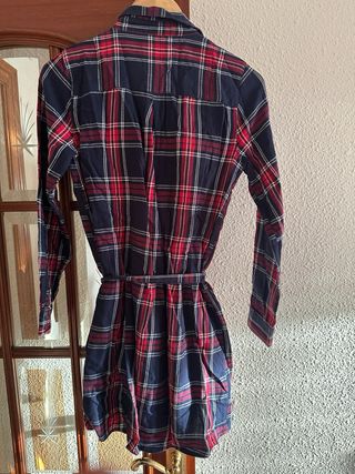 Vestido camisero cuadros azul marino y rojo