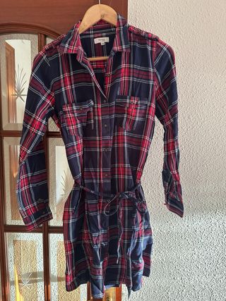 Vestido camisero cuadros azul marino y rojo