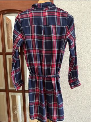 Vestido camisero cuadros azul marino y rojo